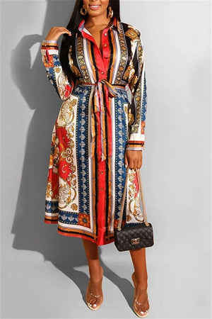 Fashion Long Sleeve Print Shirt Dress