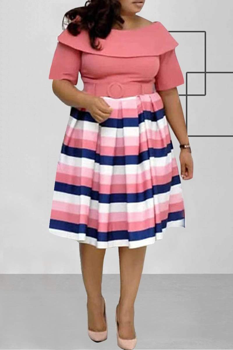 Fashion Plus Size Striped Print Dress