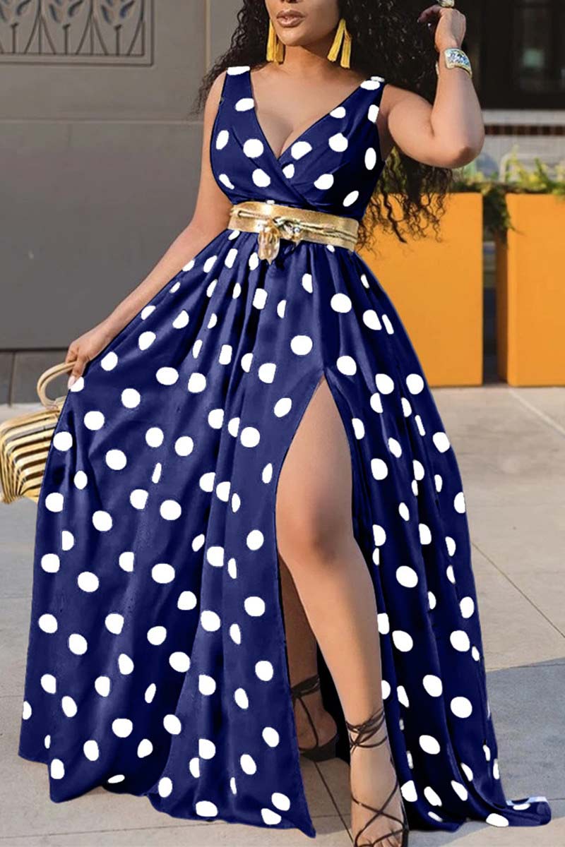 Sexy V Neck Dot Print Dress(Without Belt)