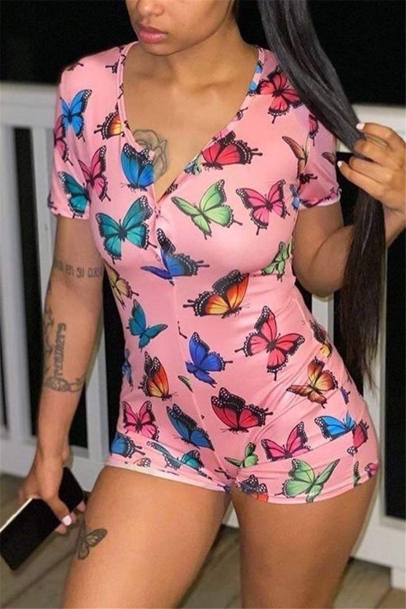 Casual Lovely Print Short Sleeve Romper