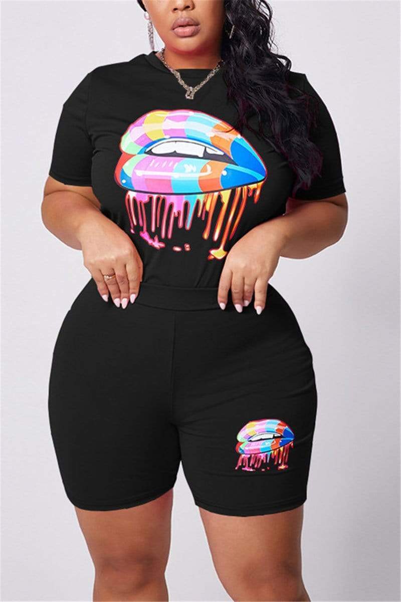 Fashion Lips Printed Plus Size Set