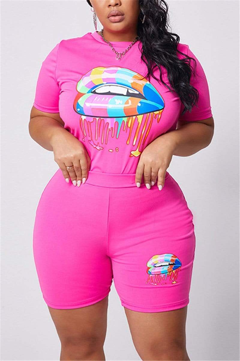 Fashion Lips Printed Plus Size Set