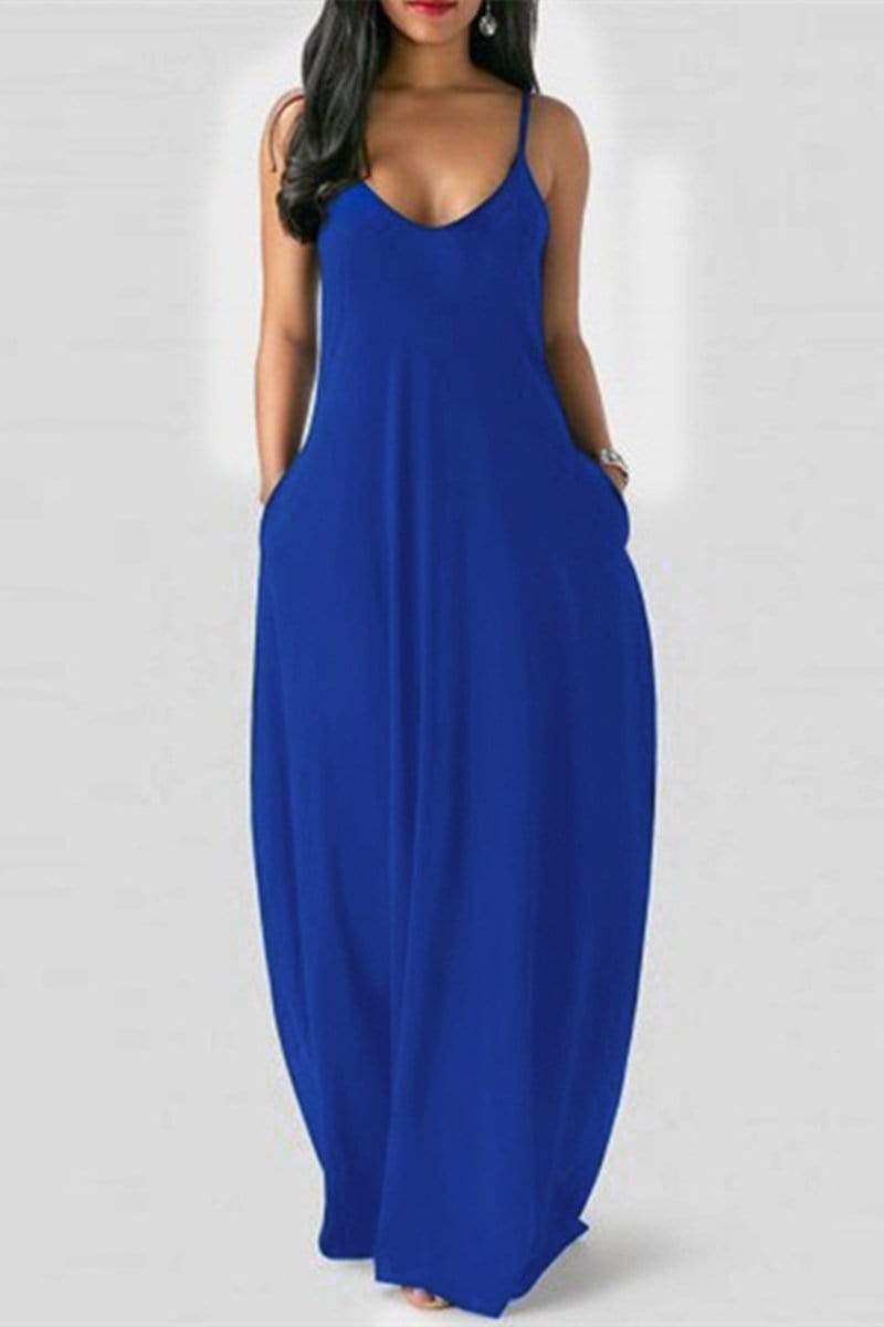 Sexy Sling V Neck Solid Maxi Dress