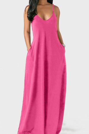 Sexy Sling V Neck Solid Maxi Dress