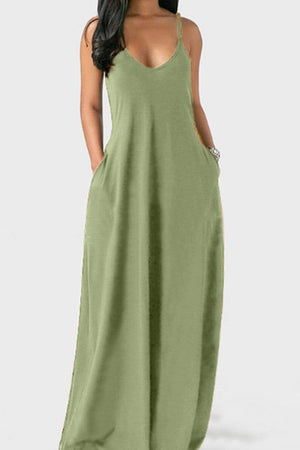 Sexy Sling V Neck Solid Maxi Dress