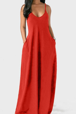 Sexy Sling V Neck Solid Maxi Dress