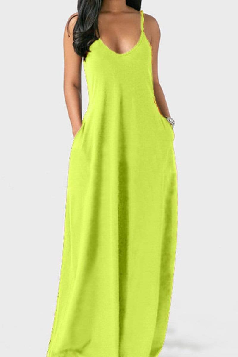 Sexy Sling V Neck Solid Maxi Dress