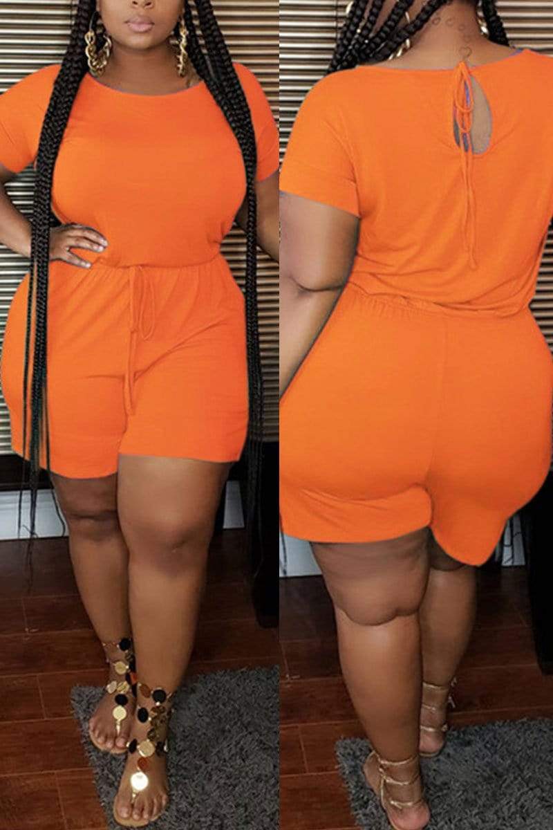 Casual Solid Color Plus Size Romper