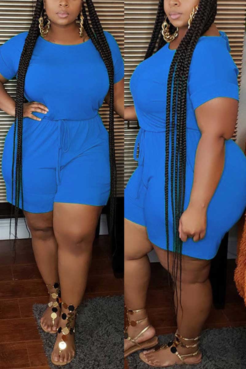 Casual Solid Color Plus Size Romper