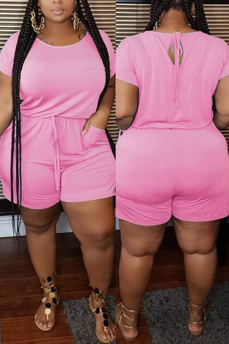 Casual Solid Color Plus Size Romper