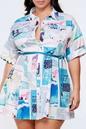 Fashion Plus Size Print Shirt Dress