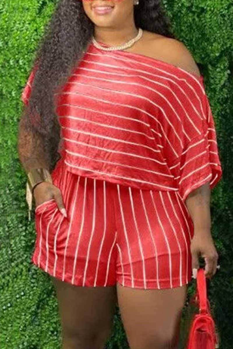 Casual Striped Print Plus Size Set