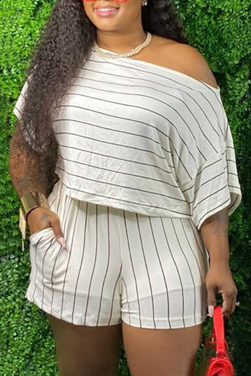 Casual Striped Print Plus Size Set