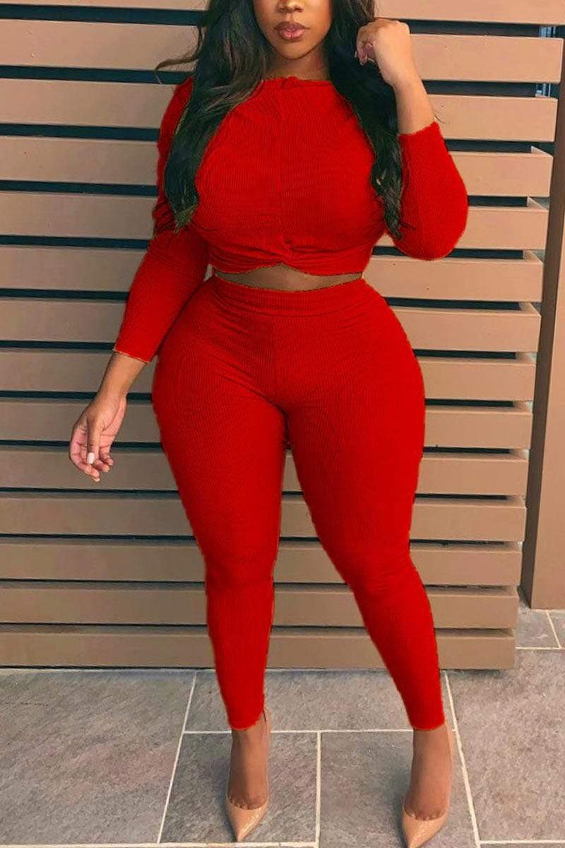 Fashion Plus Size Solid Color Set