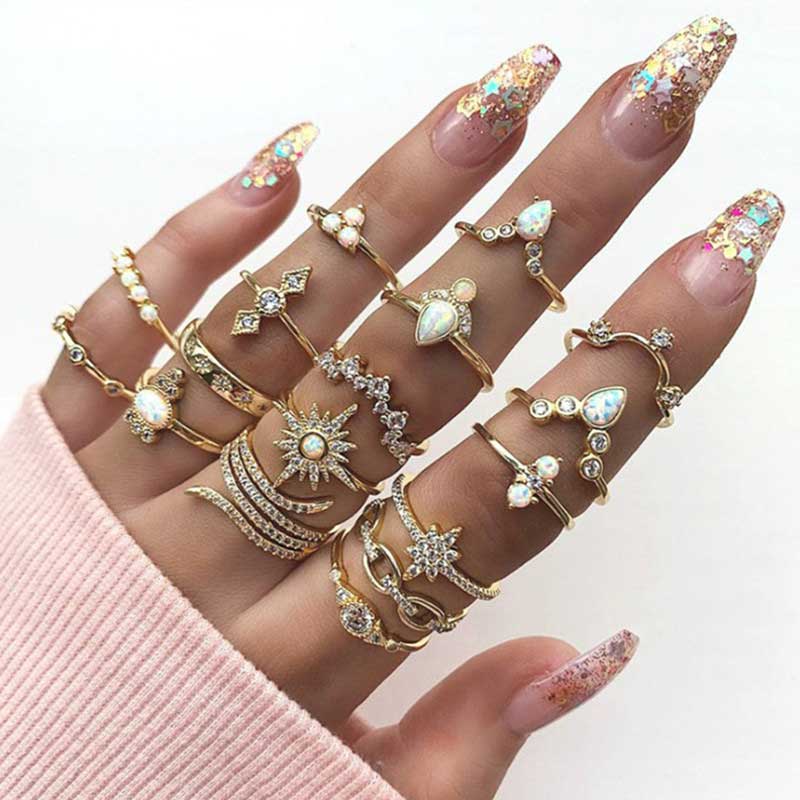 Fashion Casual Diamond Ring Set of 17