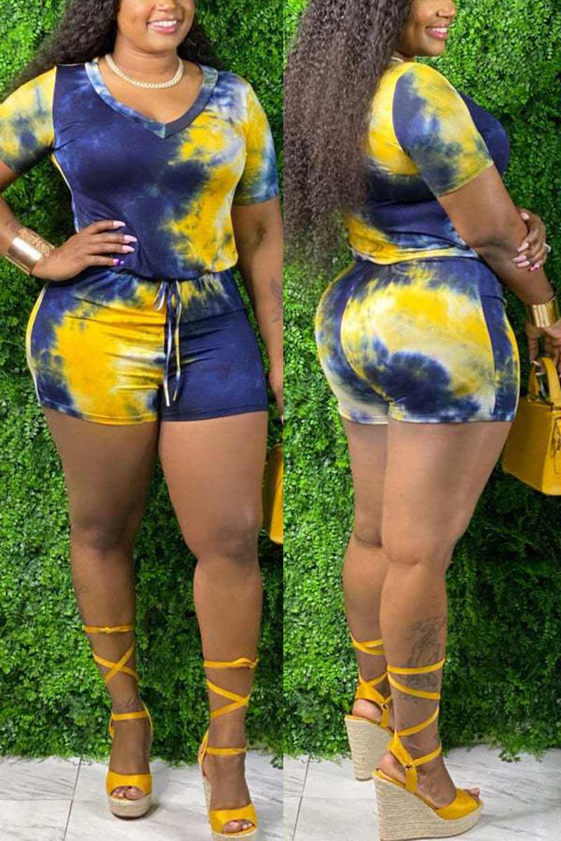 Casual Tie Dye Print Plus Size Romper