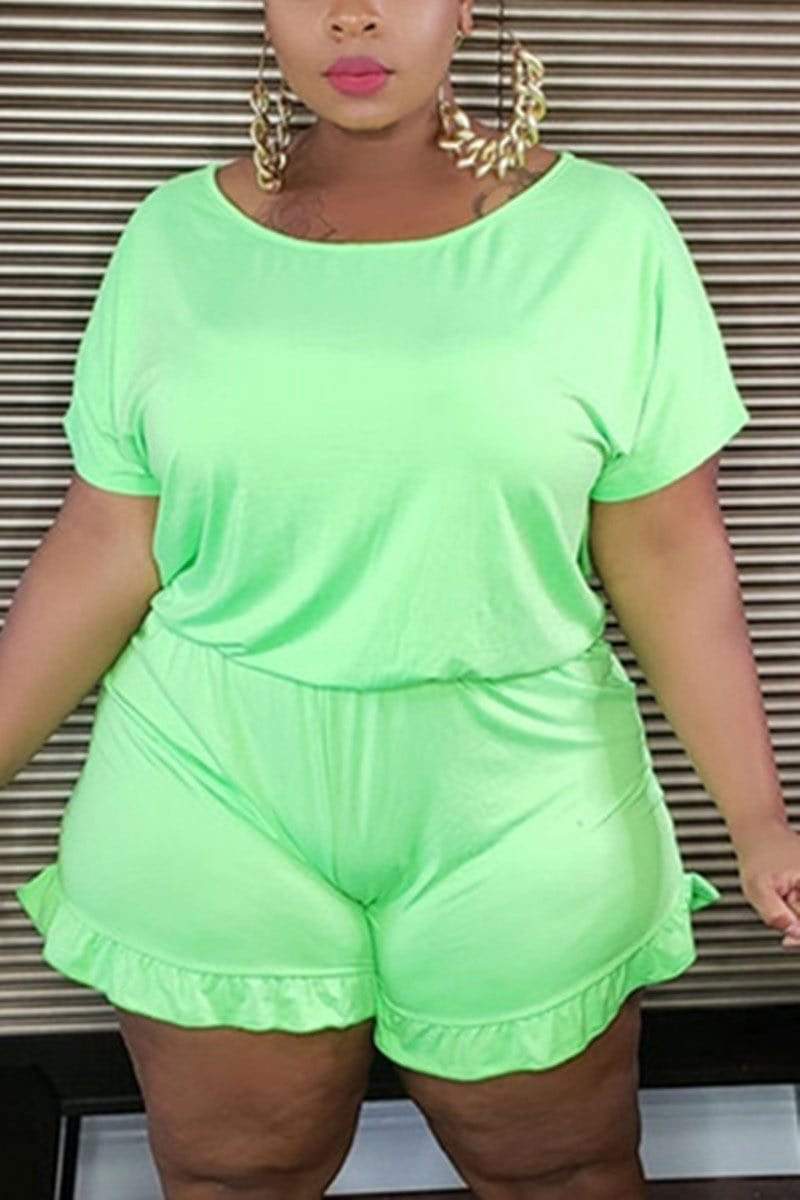 Casual Solid Color Plus Size Romper