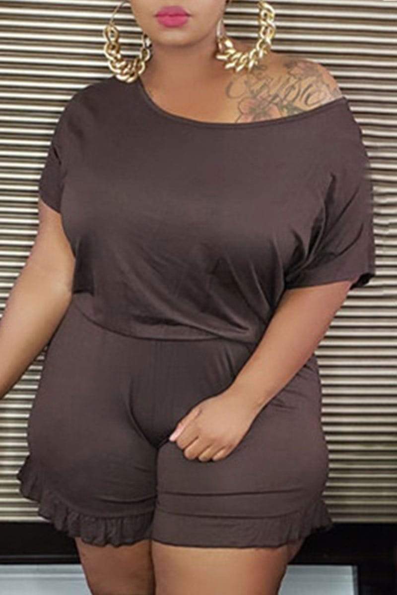 Casual Solid Color Plus Size Romper