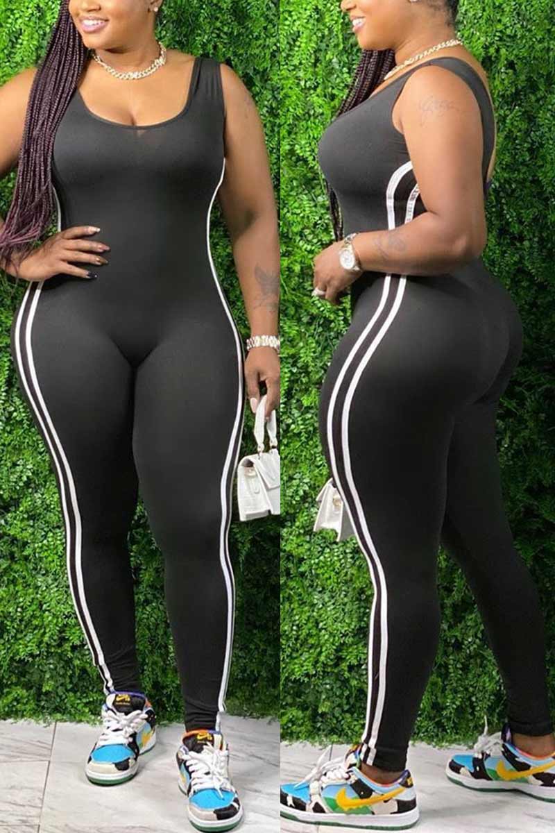 Fashion Sleeveless Striped Plus Size Jumpsuit