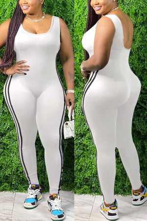 Fashion Sleeveless Striped Plus Size Jumpsuit