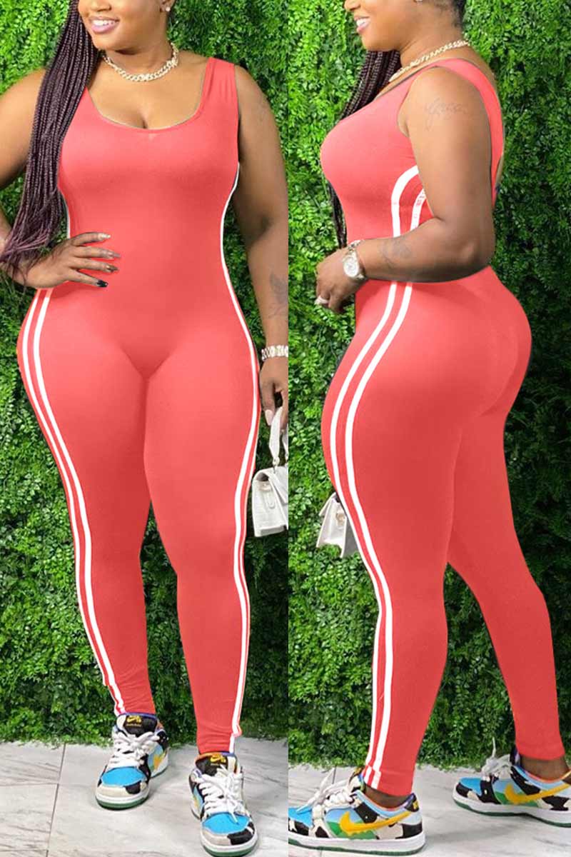 Fashion Sleeveless Striped Plus Size Jumpsuit