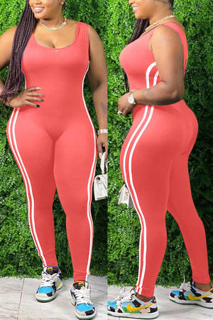 Fashion Sleeveless Striped Plus Size Jumpsuit