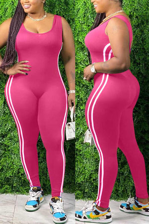 Fashion Sleeveless Striped Plus Size Jumpsuit