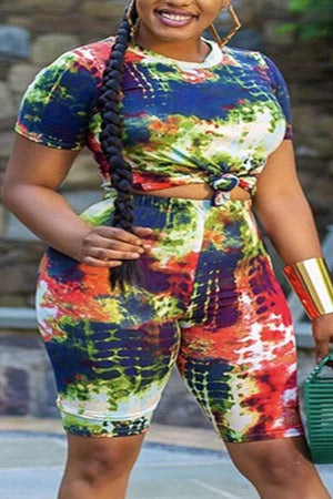 Fashion Plus Size Short Sleeve Print Set