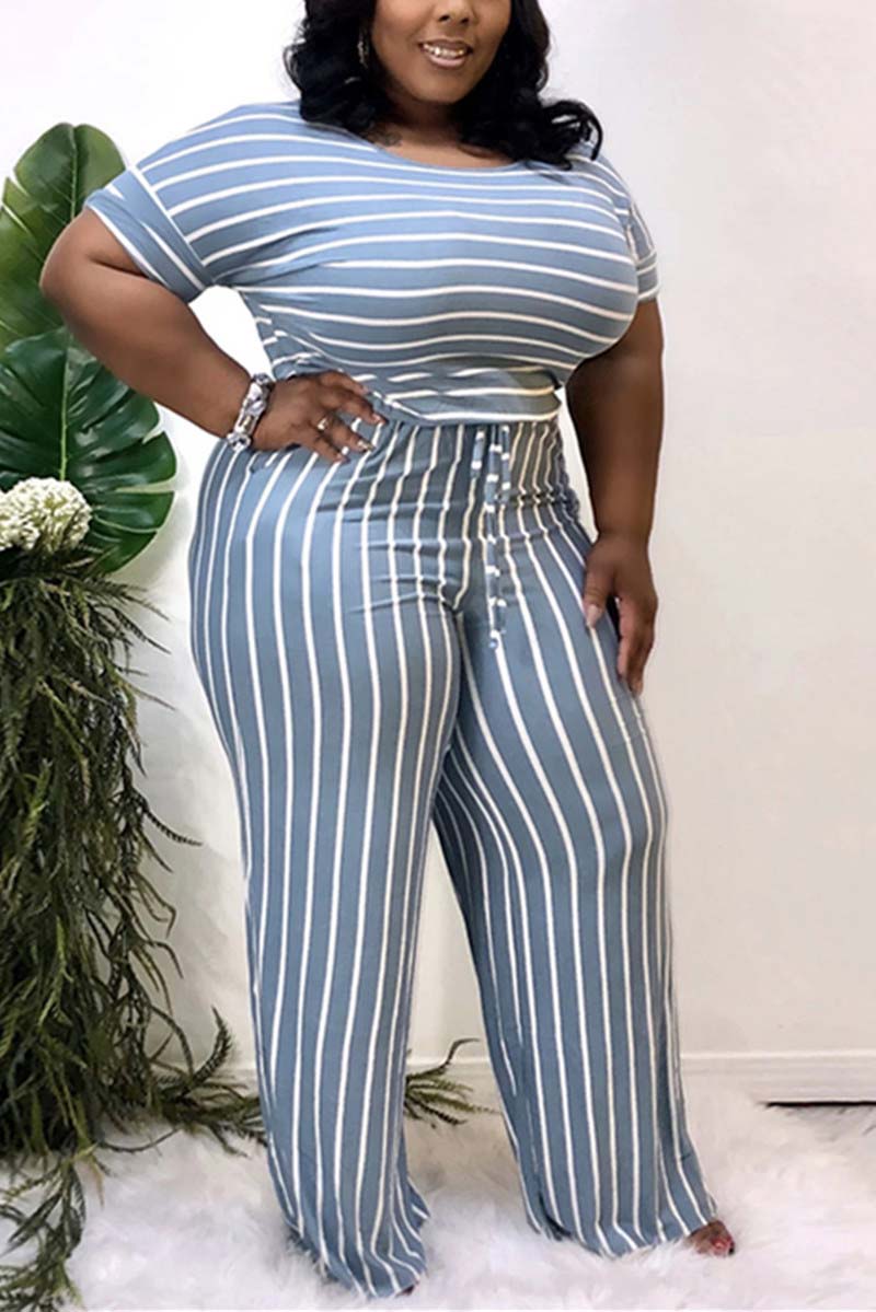 Fashion Plus Size Stripe Print Jumpsuit