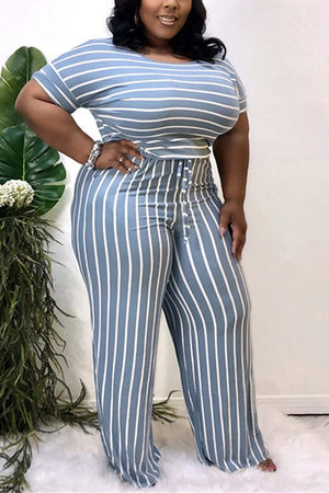Fashion Plus Size Stripe Print Jumpsuit