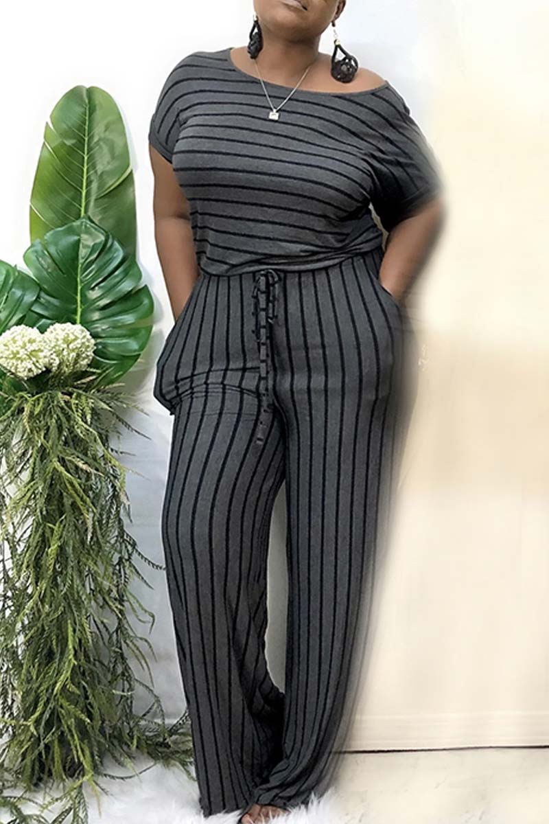 Fashion Plus Size Stripe Print Jumpsuit