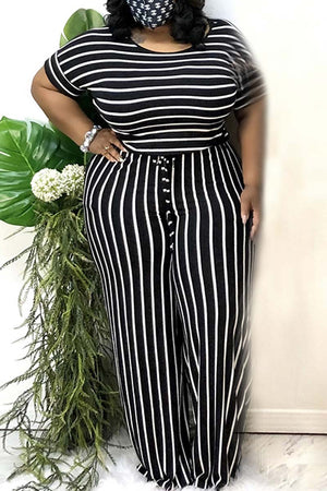 Fashion Plus Size Stripe Print Jumpsuit