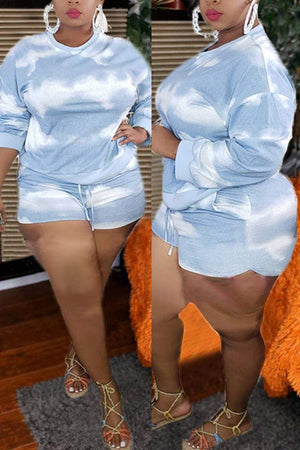Casual Tie-dye Printing Plus Size Set