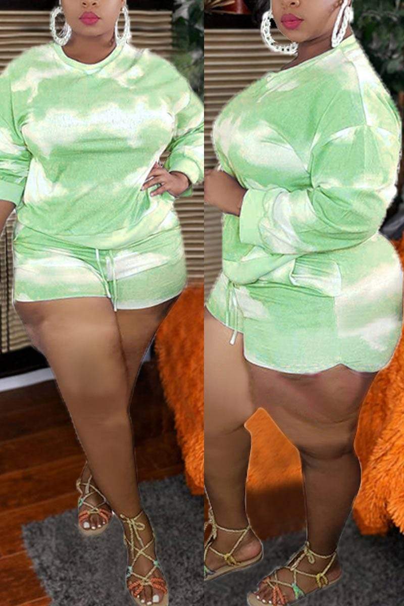 Casual Tie-dye Printing Plus Size Set