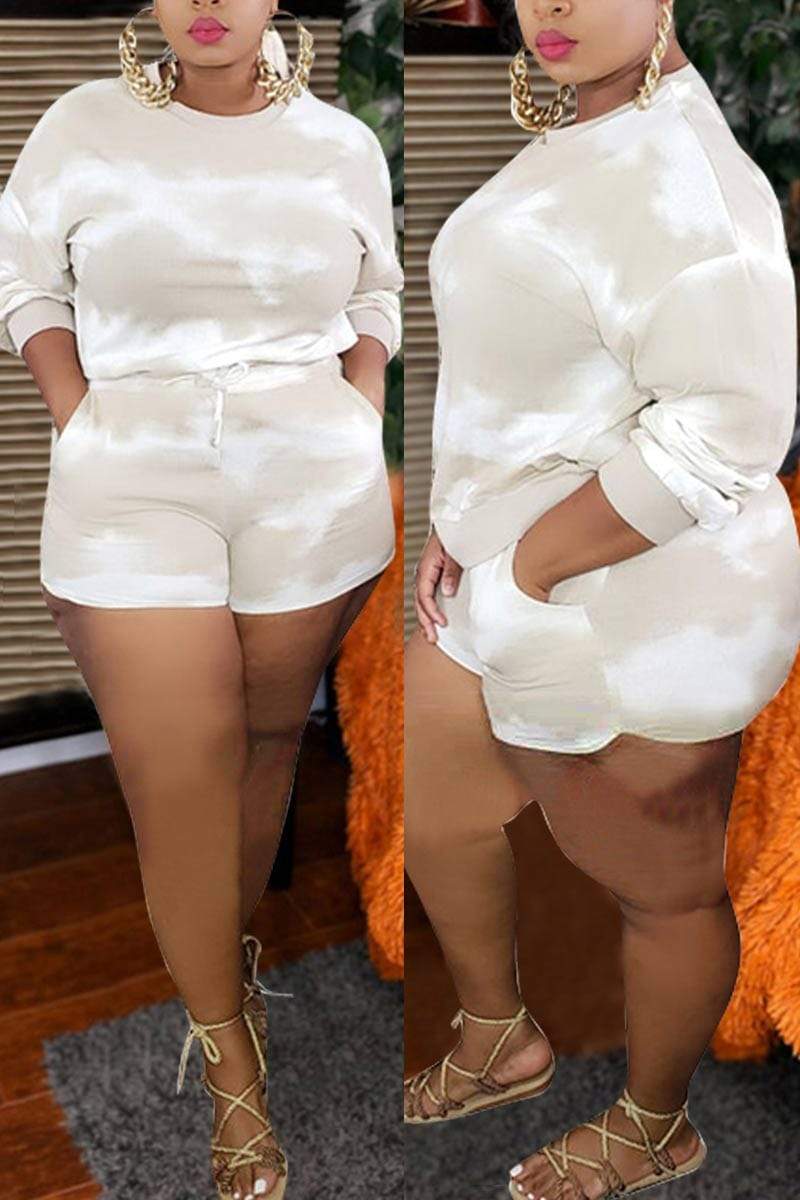Casual Tie-dye Printing Plus Size Set