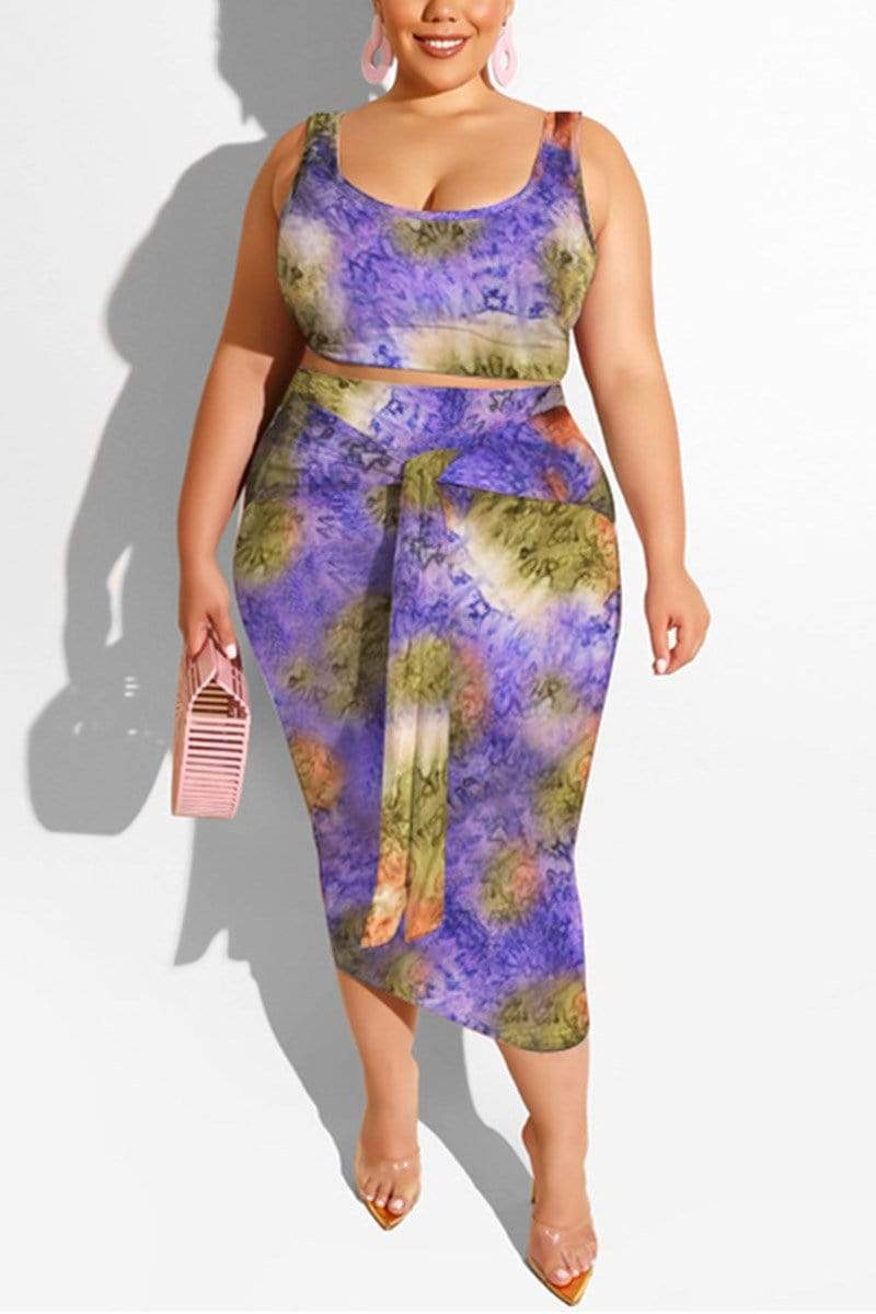 Fashion Print Plus Size Skirt Set