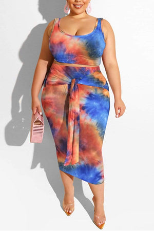 Fashion Print Plus Size Skirt Set