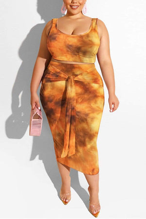 Fashion Print Plus Size Skirt Set