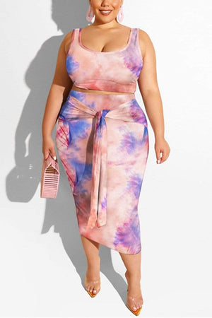 Fashion Print Plus Size Skirt Set