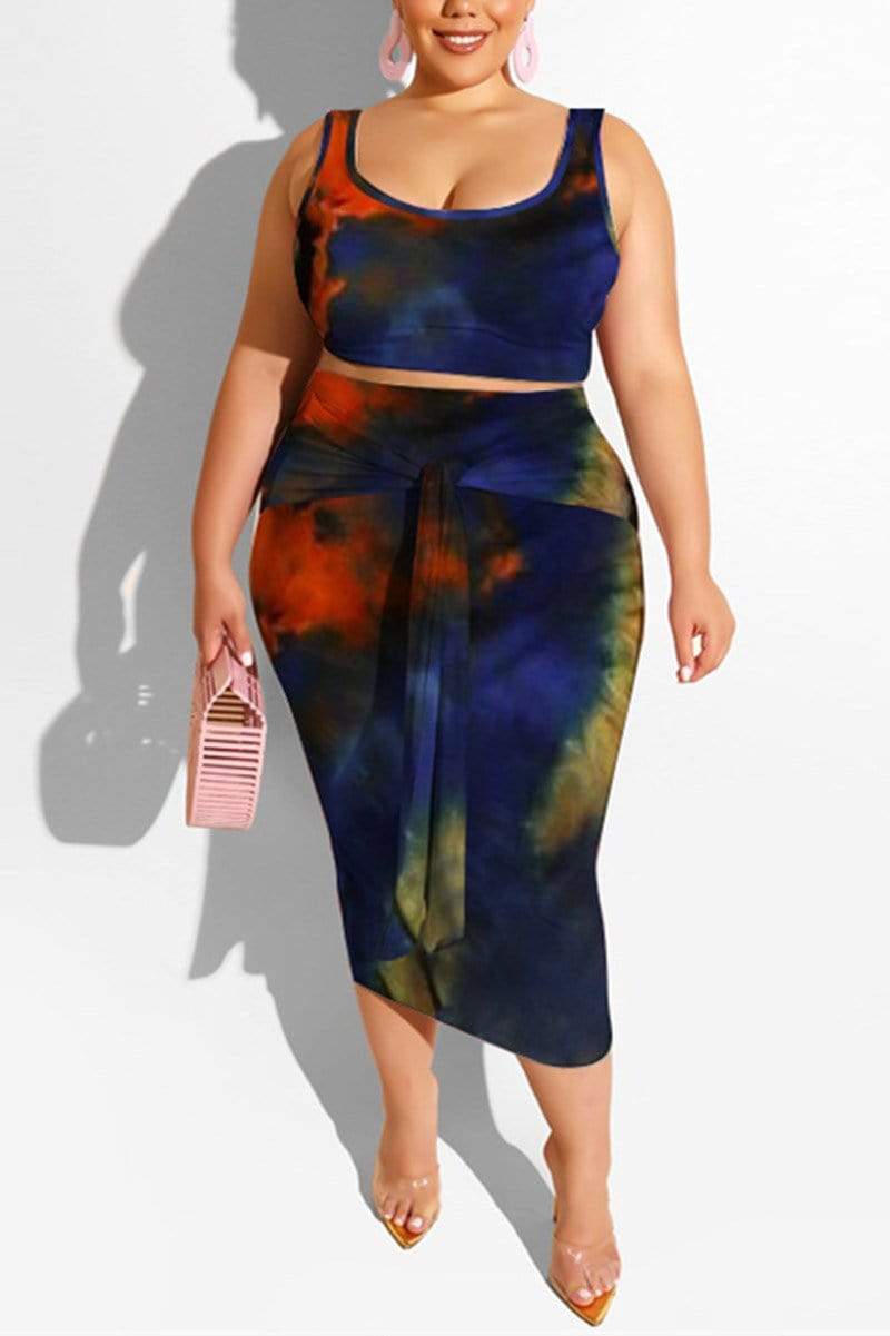 Fashion Print Plus Size Skirt Set