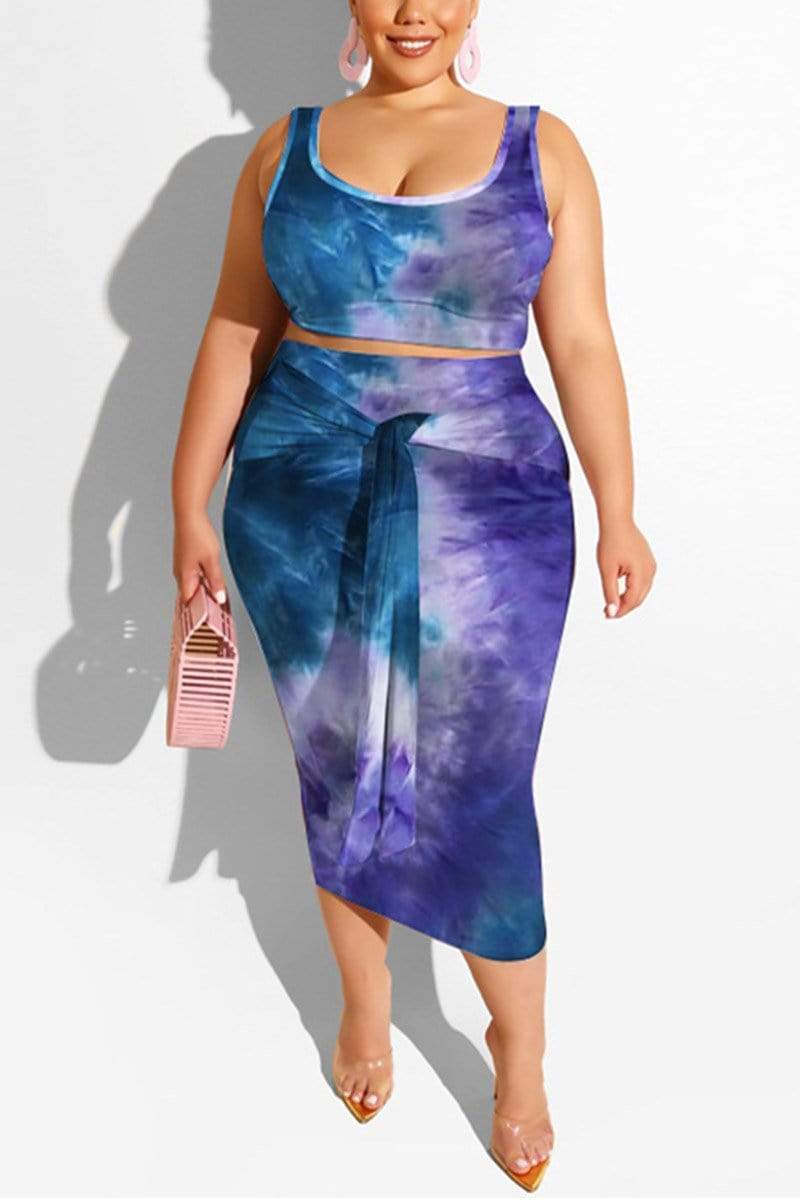 Fashion Print Plus Size Skirt Set