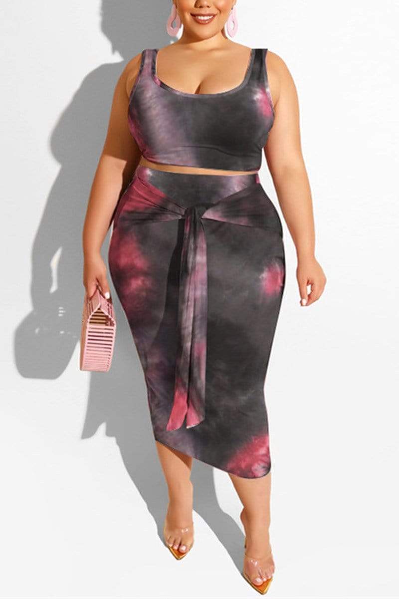 Fashion Print Plus Size Skirt Set