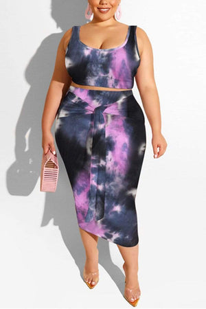 Fashion Print Plus Size Skirt Set