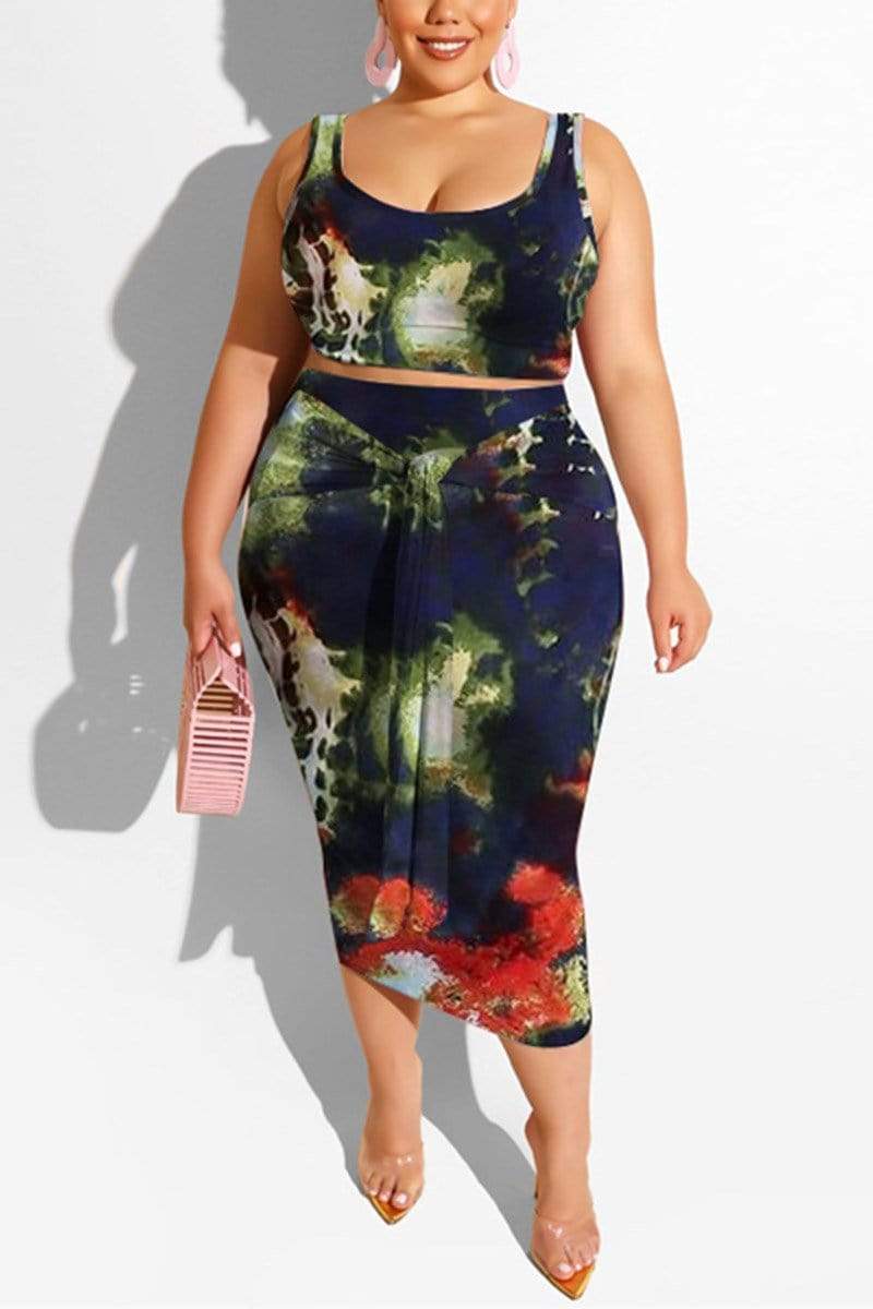 Fashion Print Plus Size Skirt Set