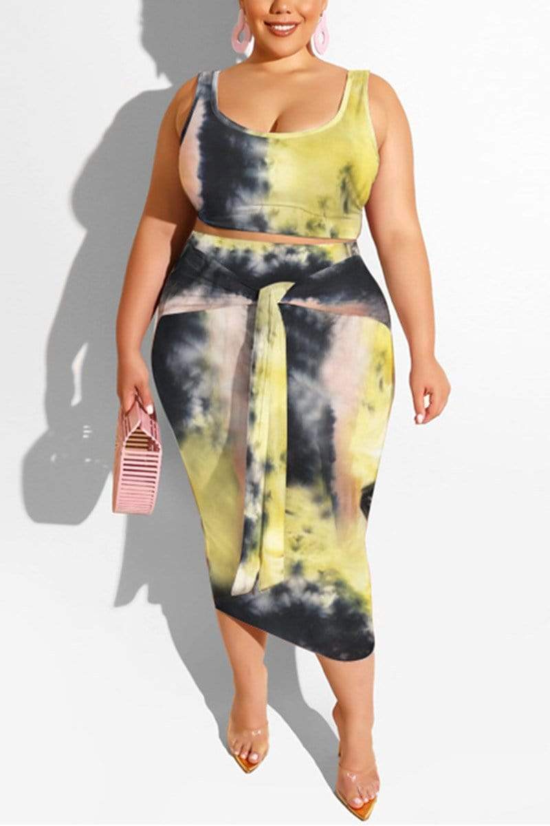 Fashion Print Plus Size Skirt Set