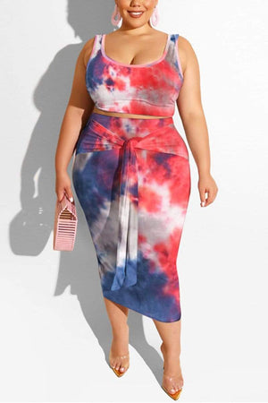 Fashion Print Plus Size Skirt Set