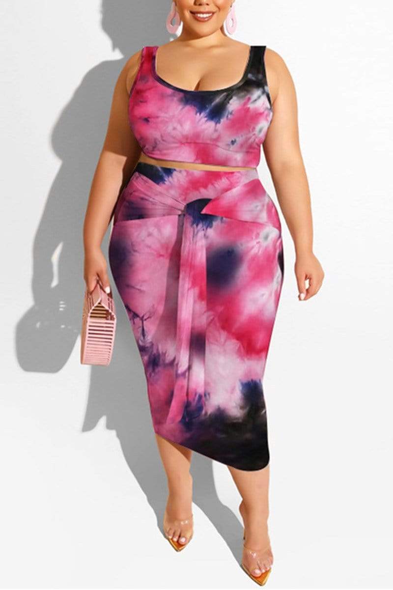 Fashion Print Plus Size Skirt Set