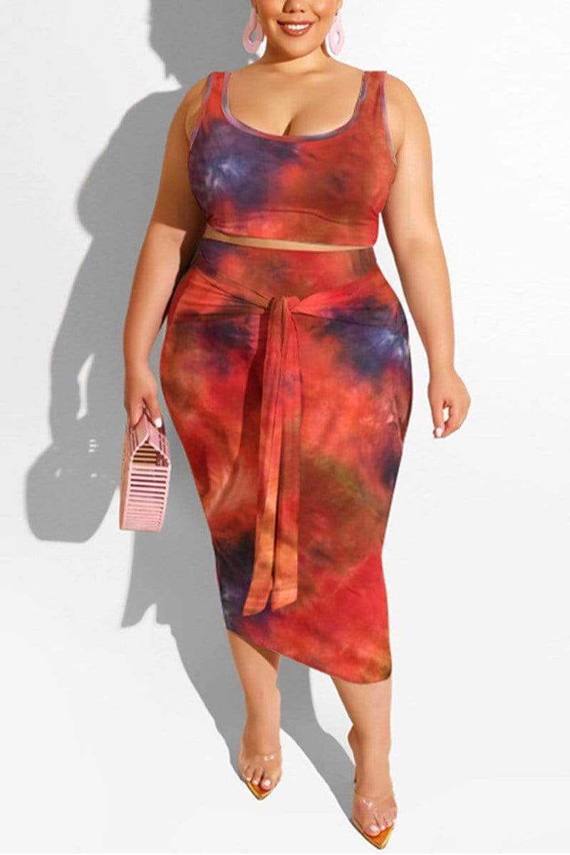 Fashion Print Plus Size Skirt Set