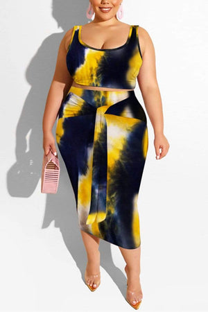 Fashion Print Plus Size Skirt Set