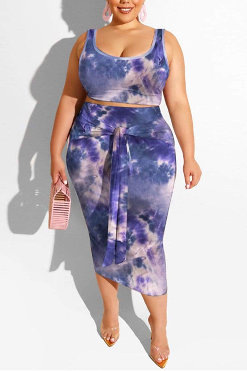 Fashion Print Plus Size Skirt Set